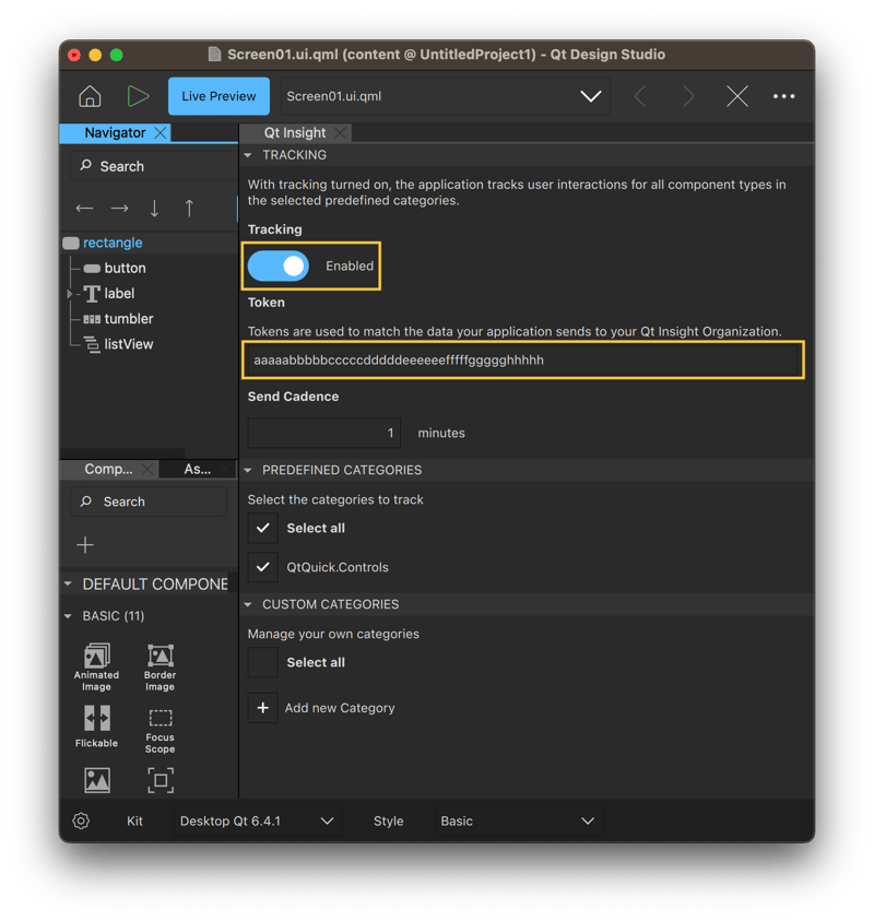 Settings in QDS Insight panel